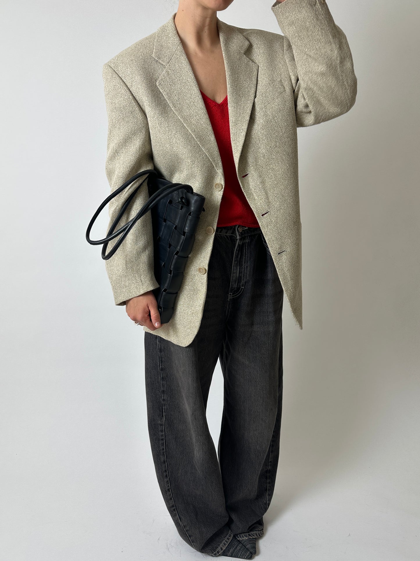 Oversized woven blazer | Dark butter