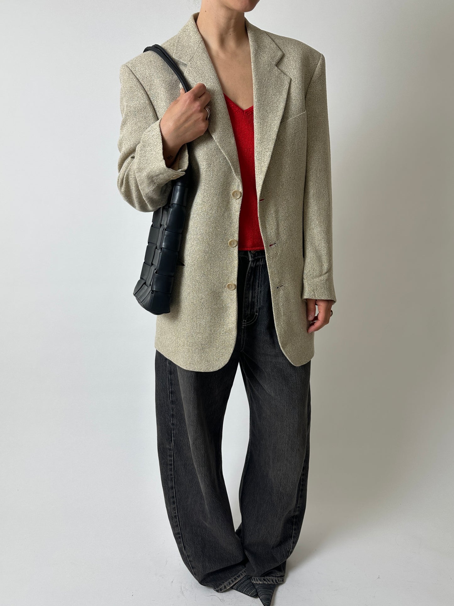 Oversized woven blazer | Dark butter