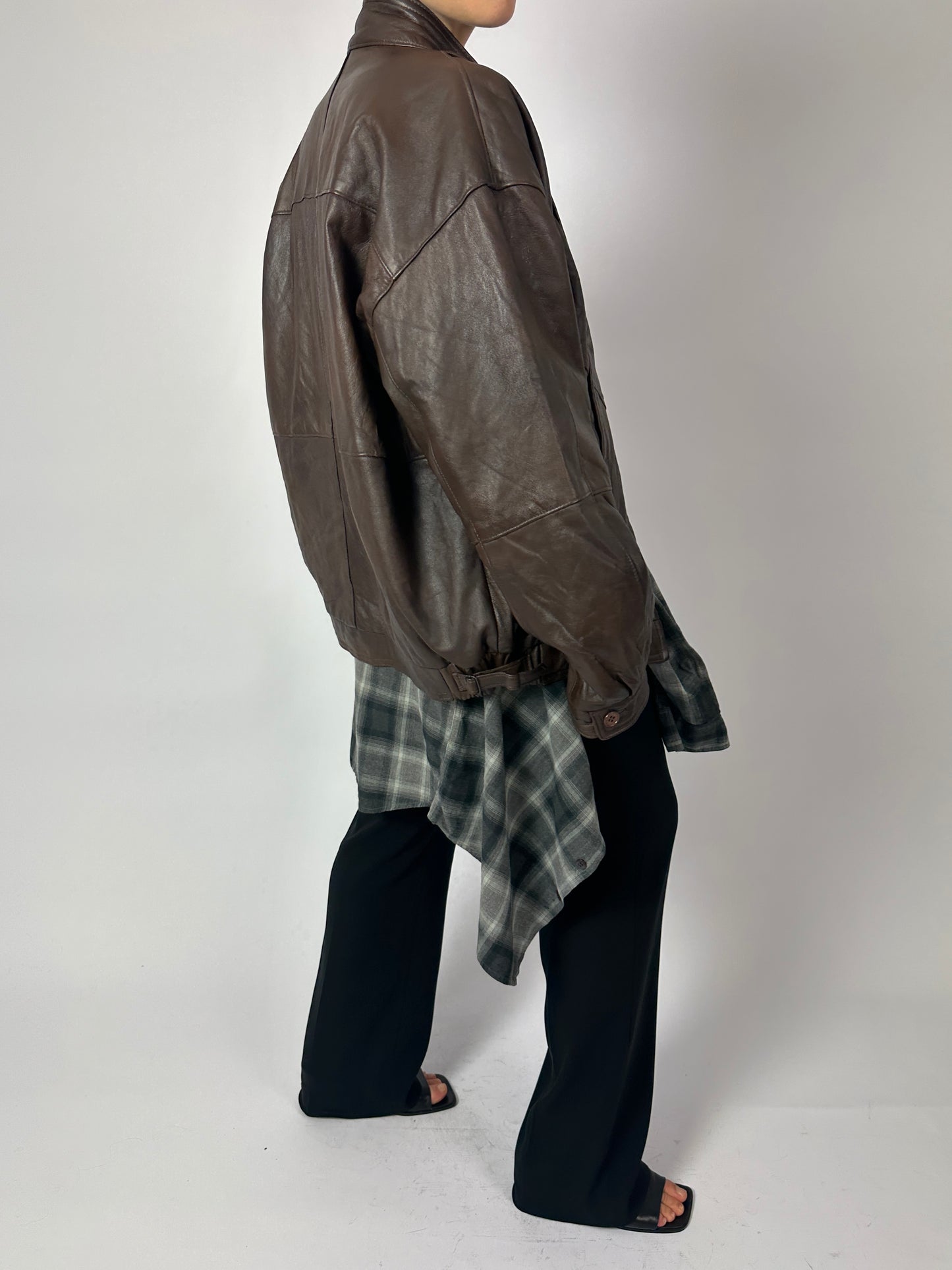 Leather bomber jacket | Dark brown