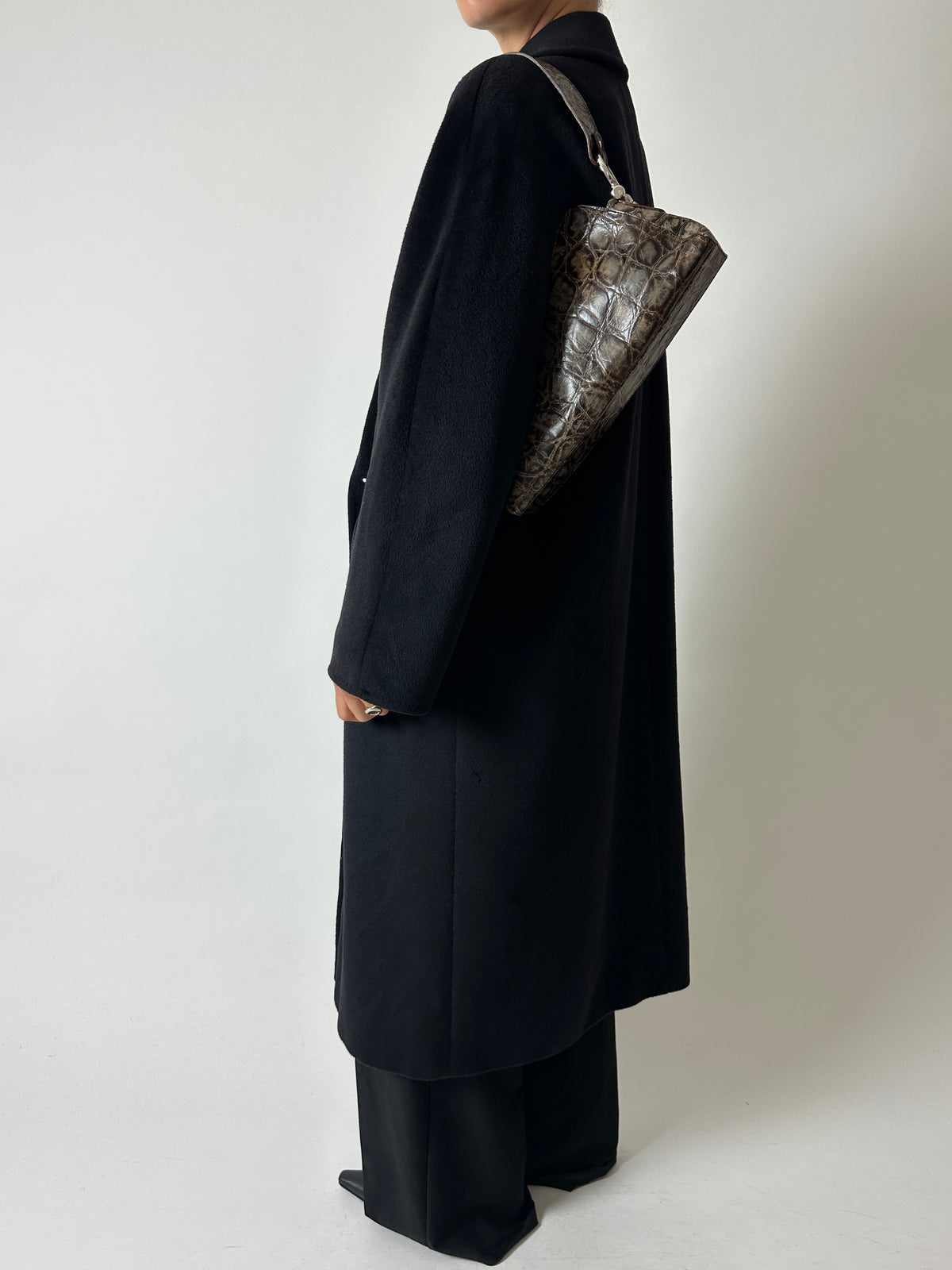 Croc embossed leather bag | Brown / grey
