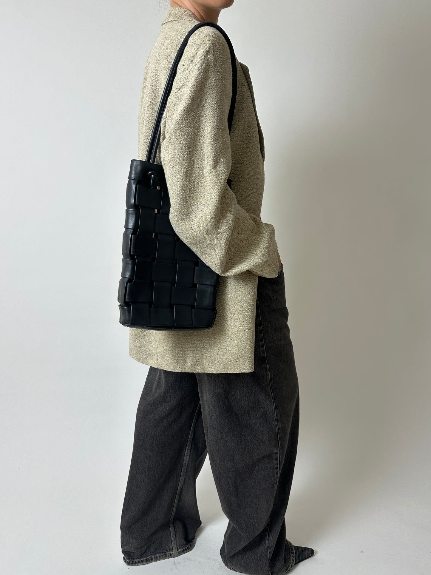 Oversized woven blazer | Dark butter