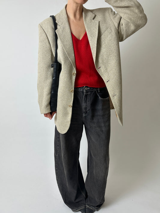 Oversized woven blazer | Dark butter