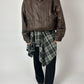 Leather bomber jacket | Dark brown