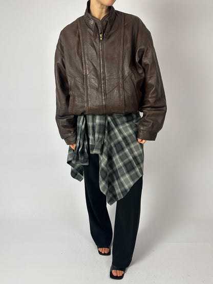 Leather bomber jacket | Dark brown