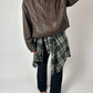 Leather bomber jacket | Dark brown