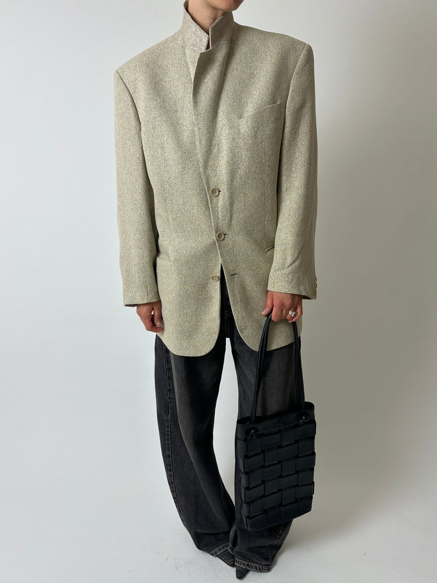 Oversized woven blazer | Dark butter