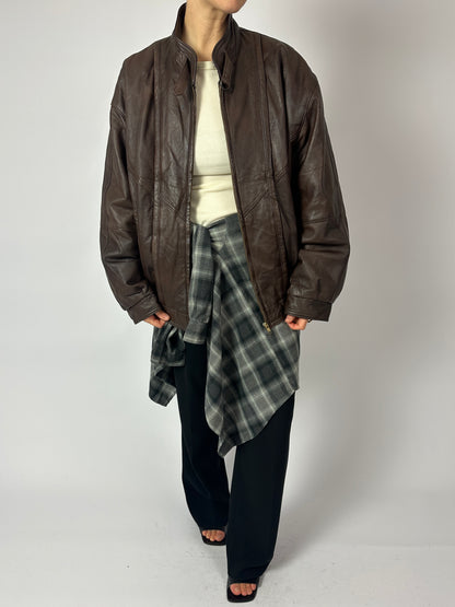 Leather bomber jacket | Dark brown