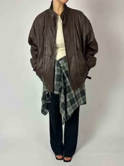 Leather bomber jacket | Dark brown