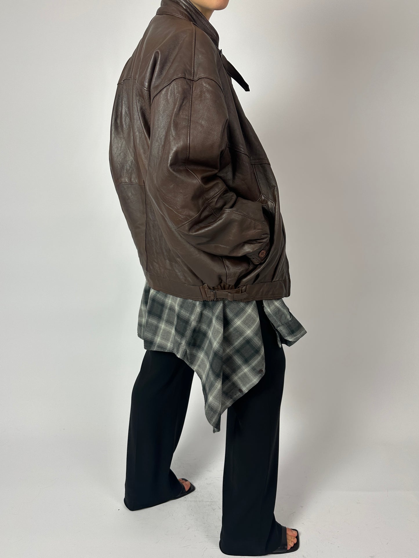 Leather bomber jacket | Dark brown