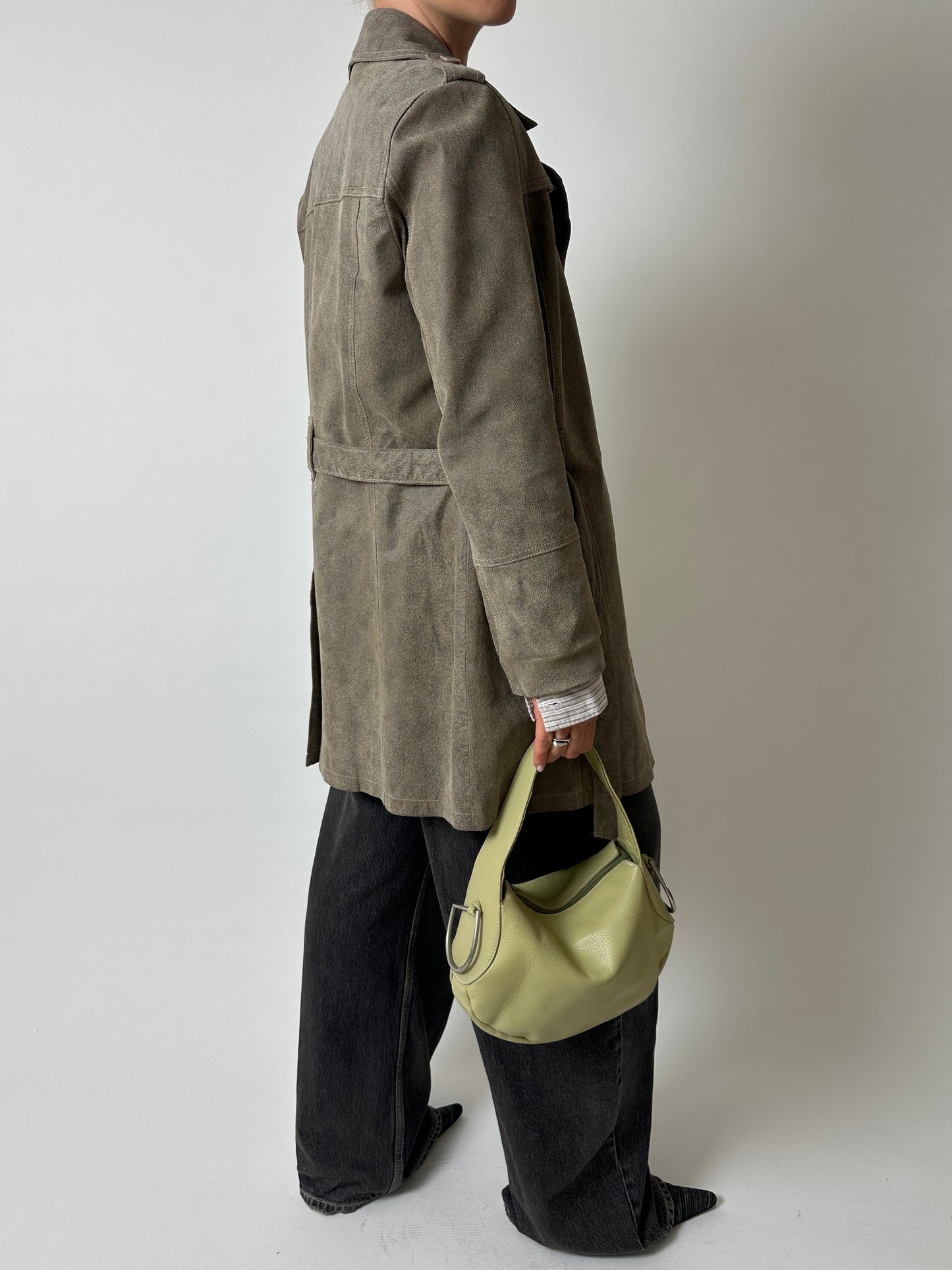 Leather belted coat | Beige / Grey