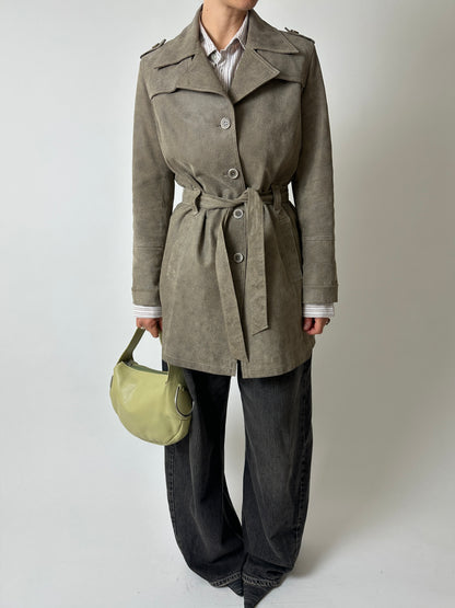 Leather belted coat | Beige / Grey