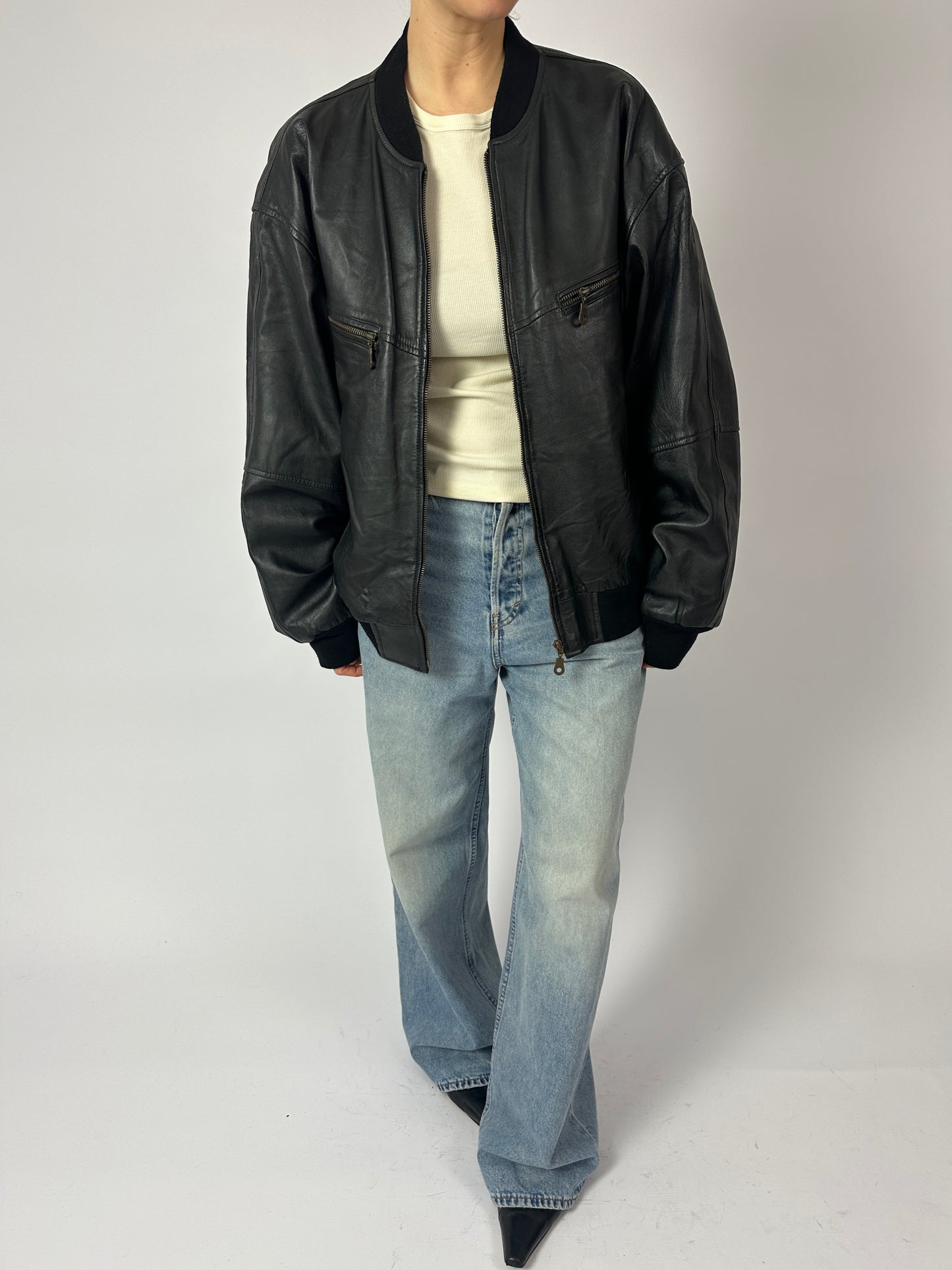 Leather bomber jacket | Black
