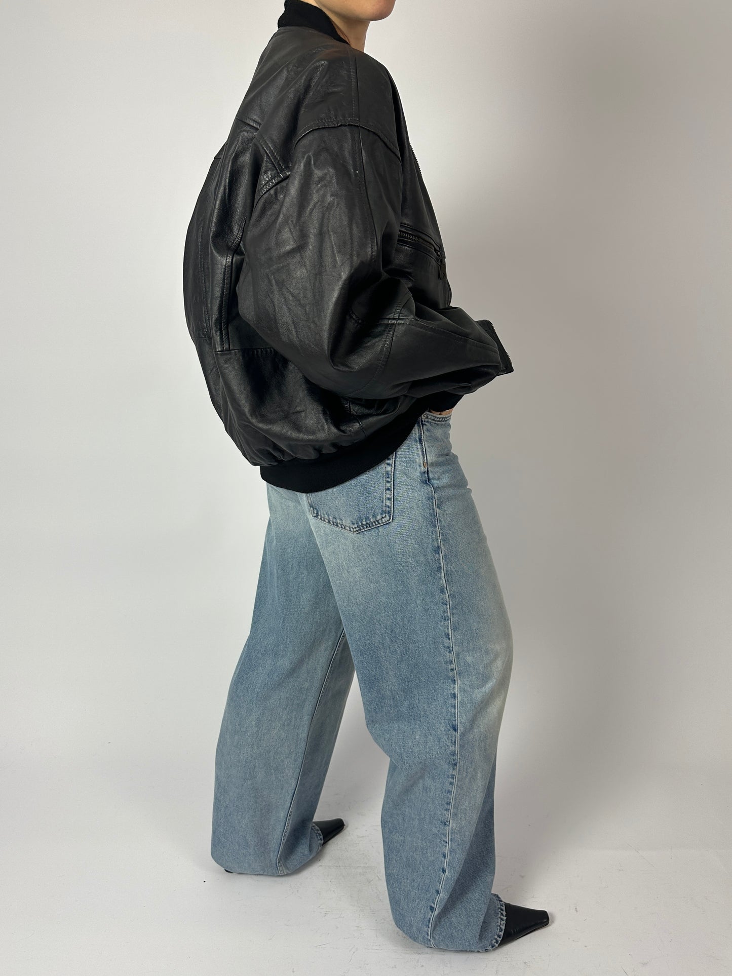 Leather bomber jacket | Black