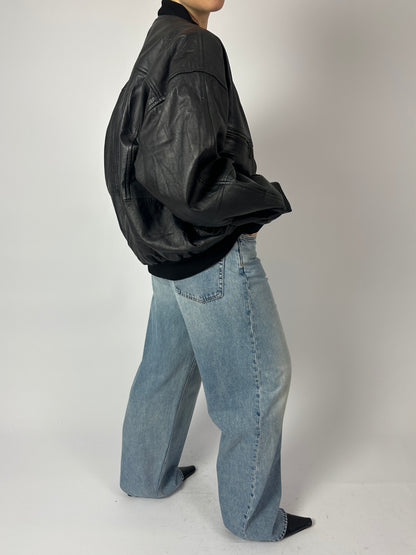 Leather bomber jacket | Black