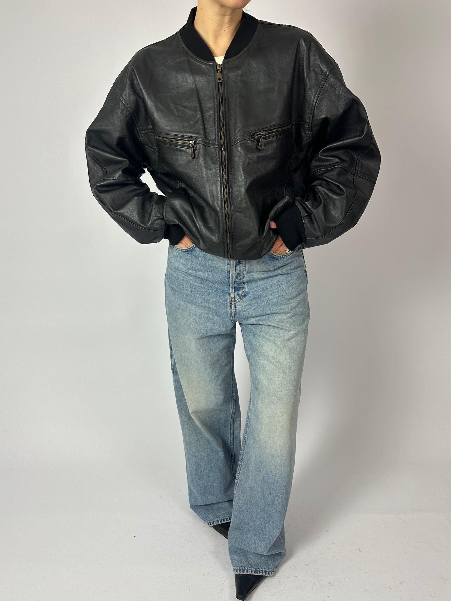 Leather bomber jacket | Black