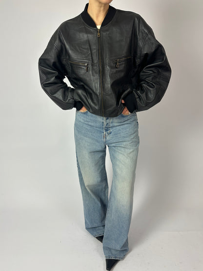 Leather bomber jacket | Black