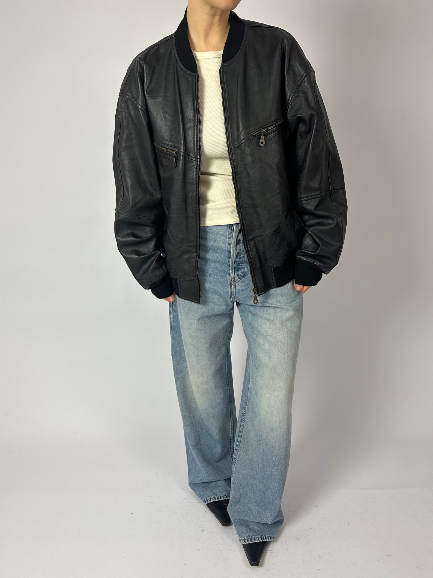 Leather bomber jacket | Black