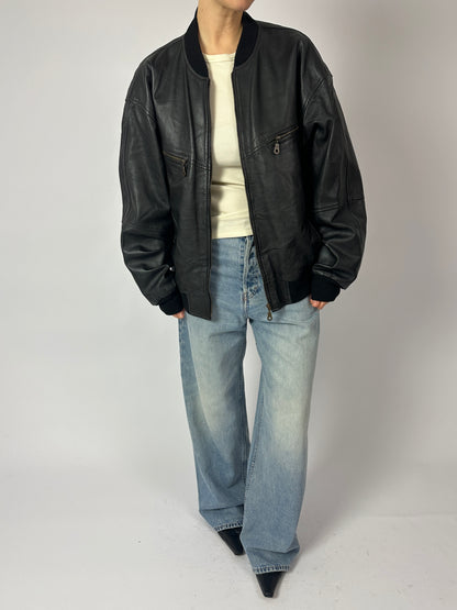 Leather bomber jacket | Black
