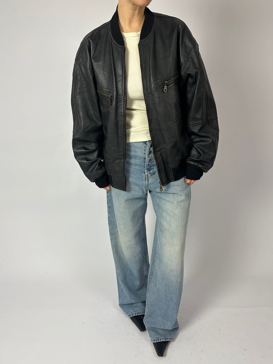 Leather bomber jacket | Black