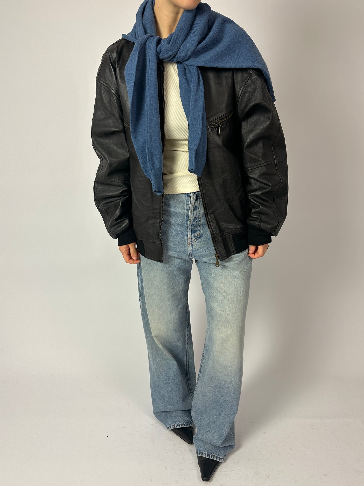 Leather bomber jacket | Black