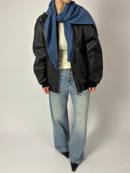 Leather bomber jacket | Black