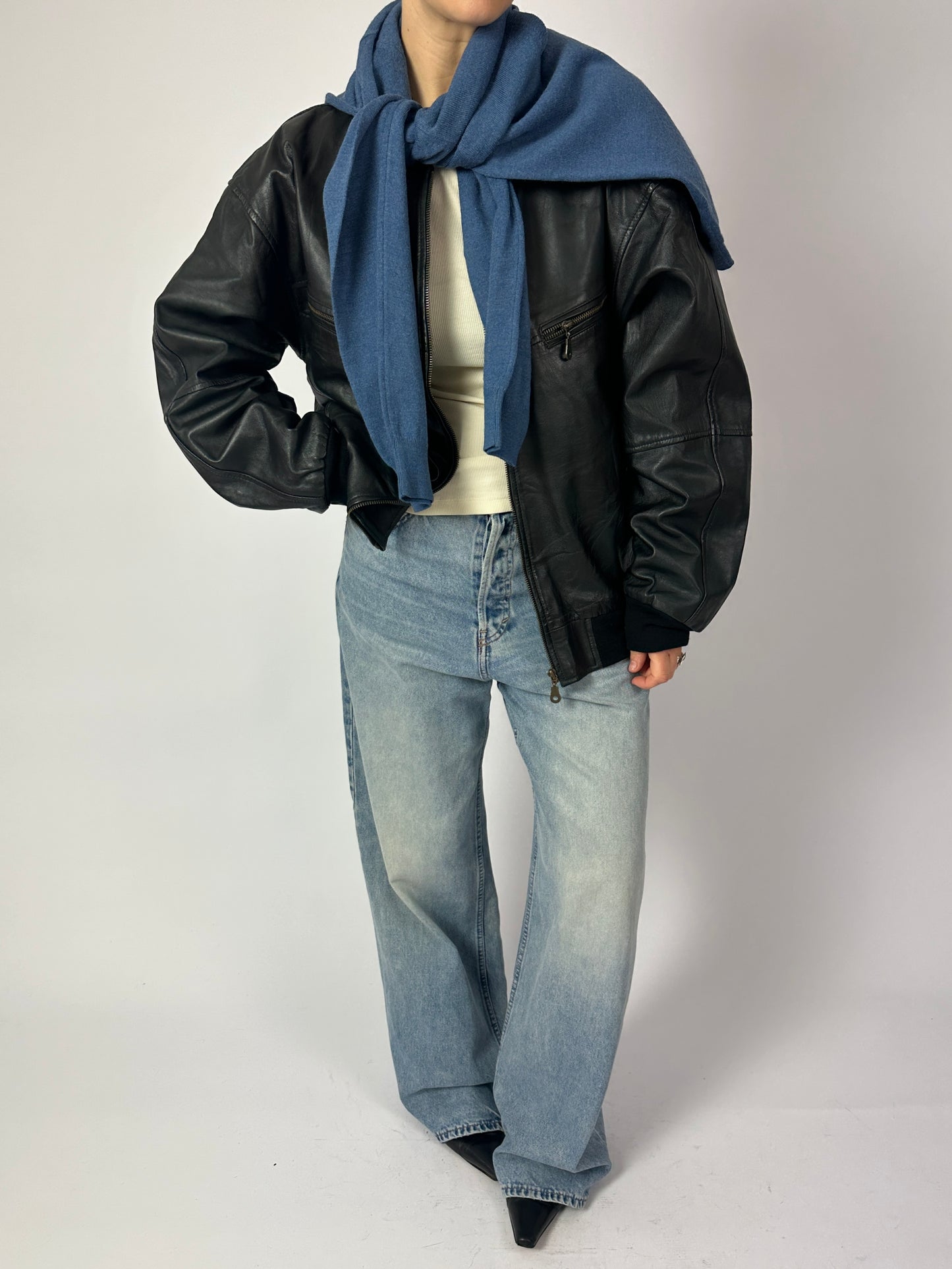 Leather bomber jacket | Black