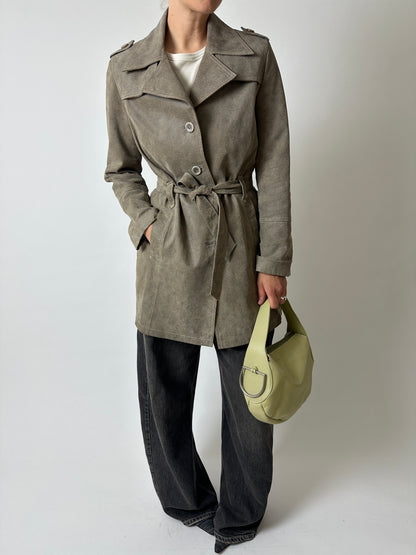 Leather belted coat | Beige / Grey