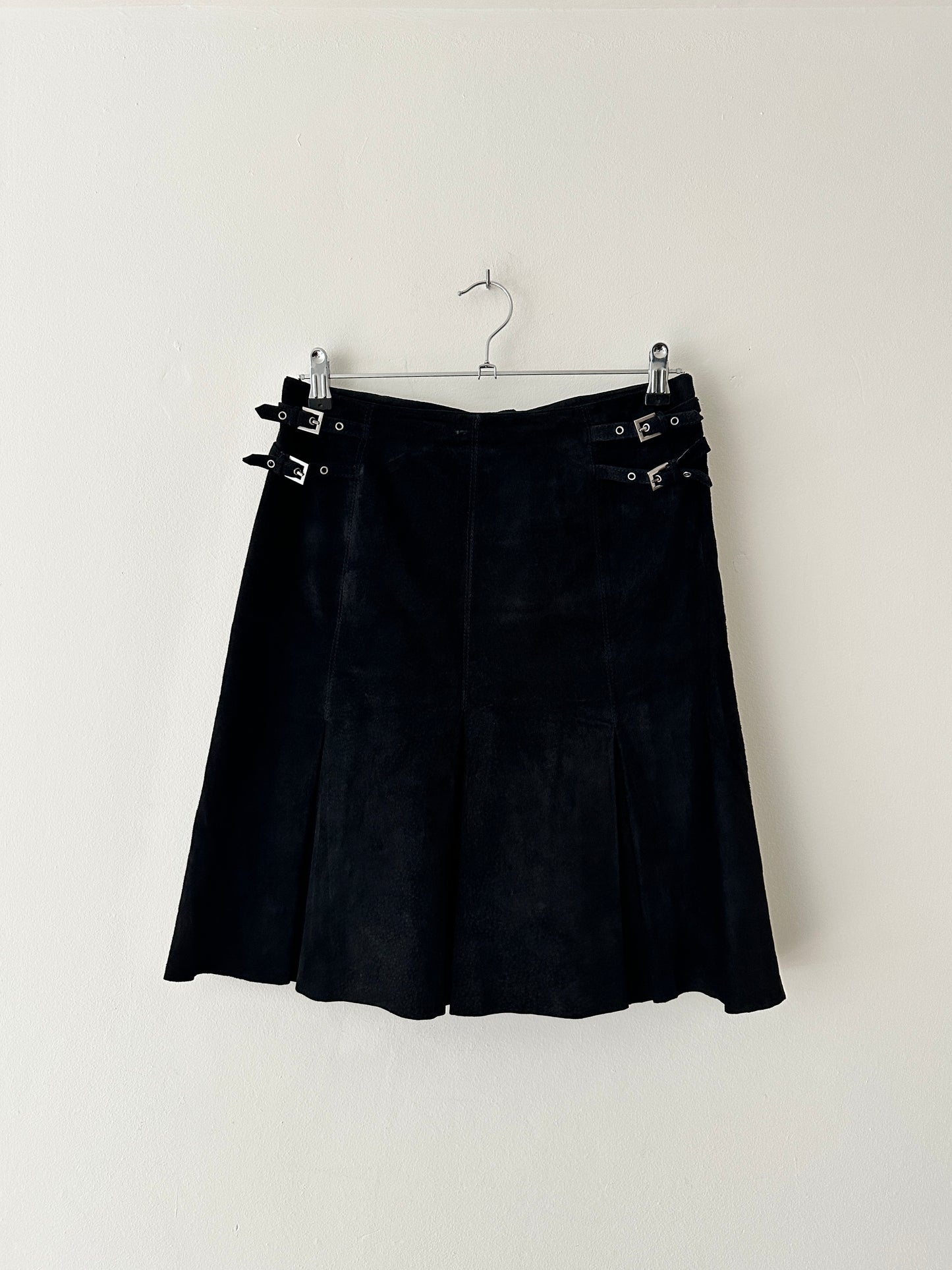 Pleated suede skirt | Black