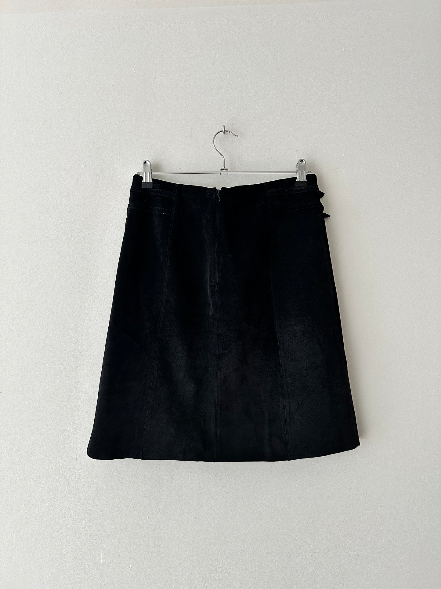 Pleated suede skirt | Black