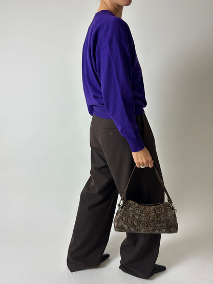 Croc embossed leather bag | Brown / grey