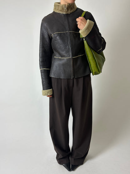 Fitted shearling jacket | Dark brown