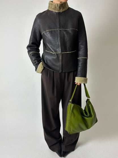 Fitted shearling jacket | Dark brown