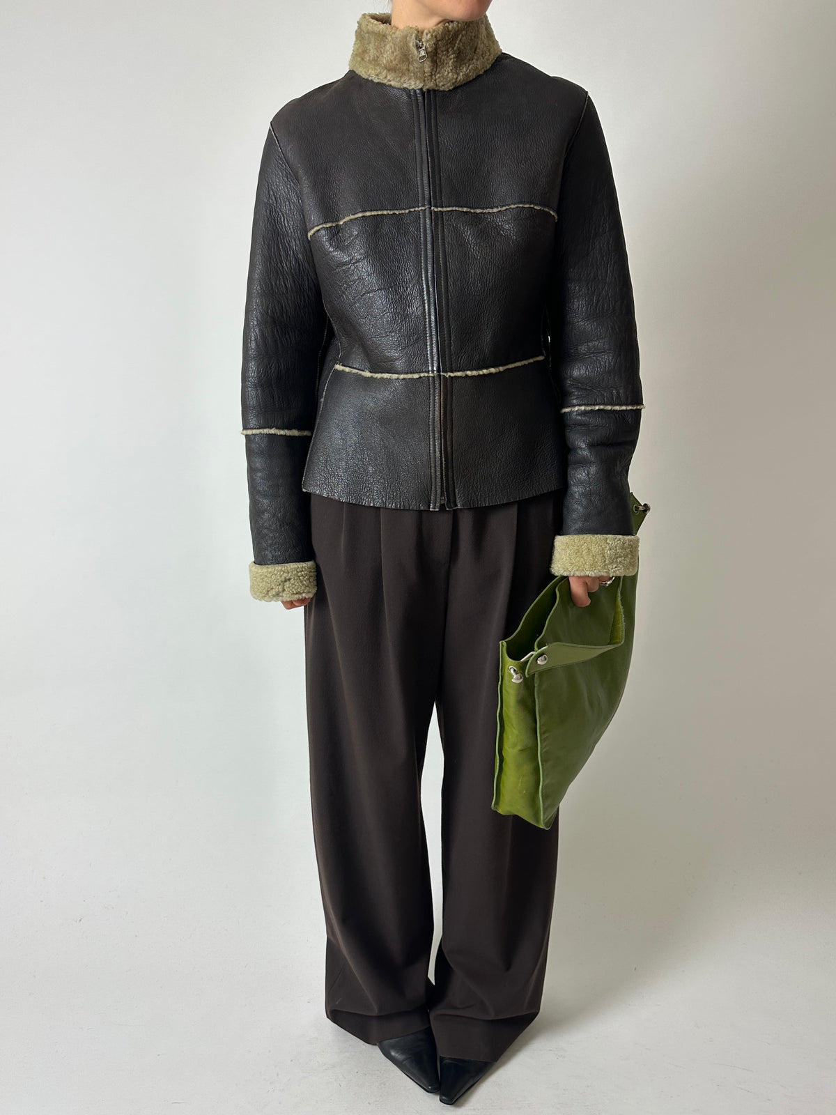 Fitted shearling jacket | Dark brown