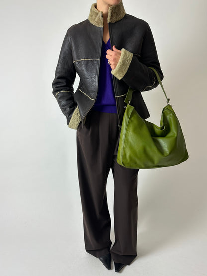 Fitted shearling jacket | Dark brown