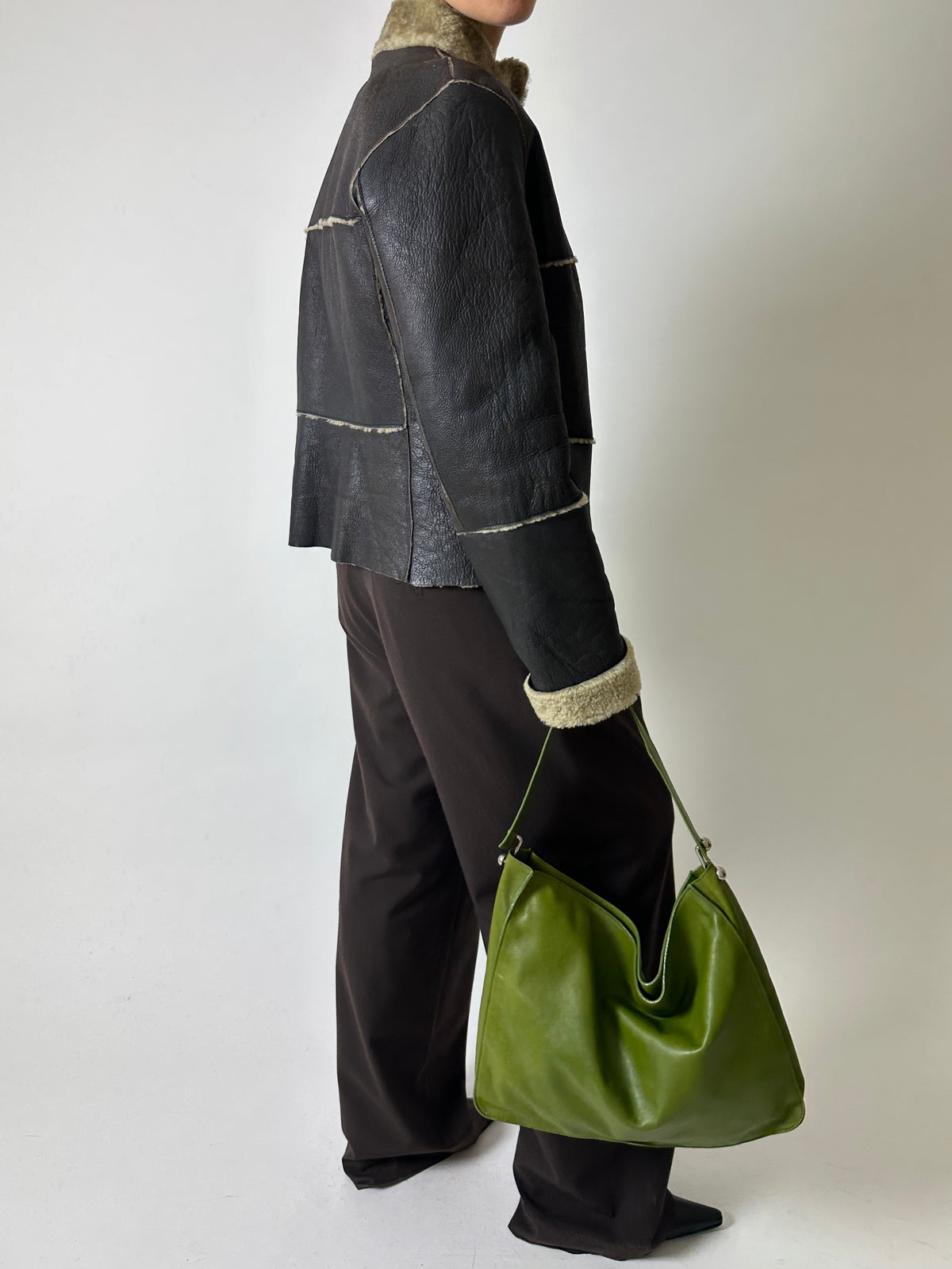 Fitted shearling jacket | Dark brown