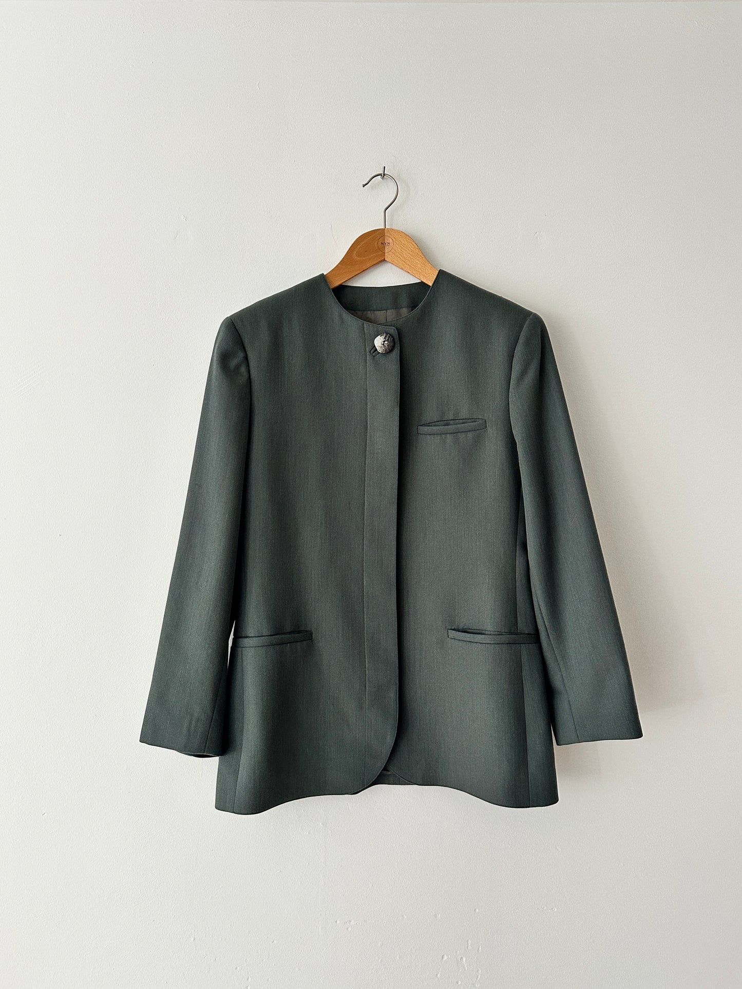 Collarless wool blazer | Sea green
