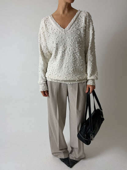 V-neck detailed sweater | Off white