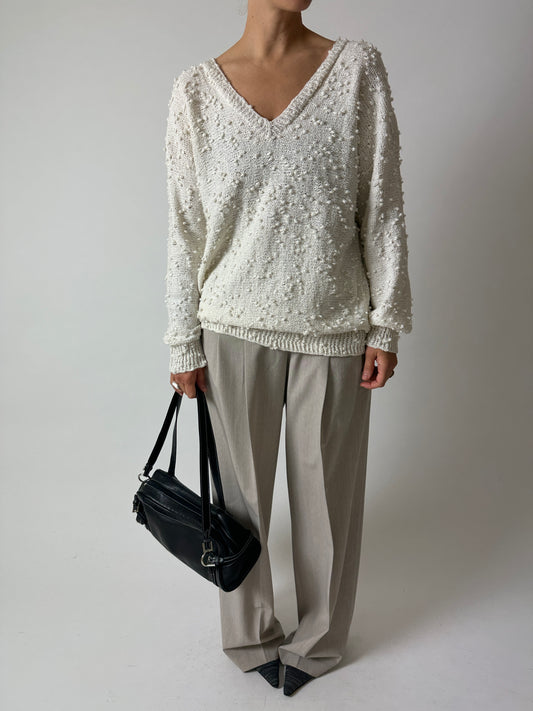 V-neck detailed sweater | Off white
