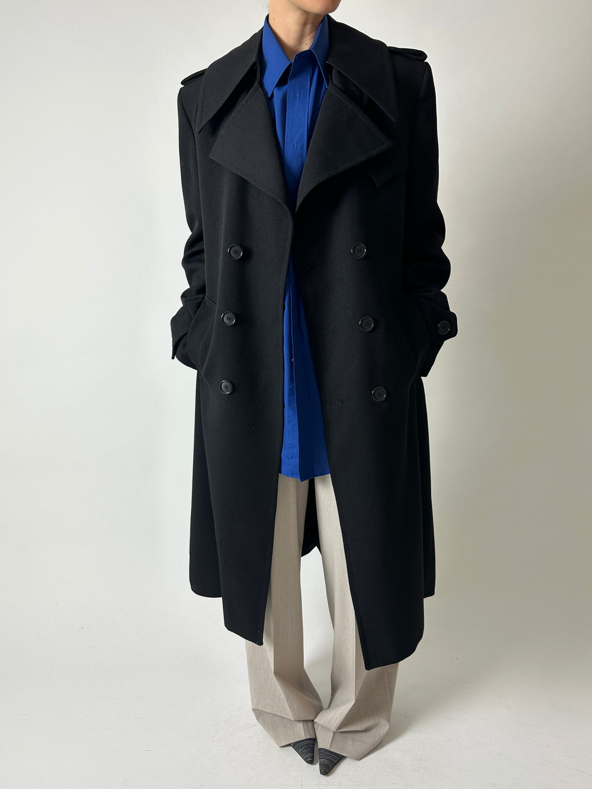 Long wool trench coat | Black