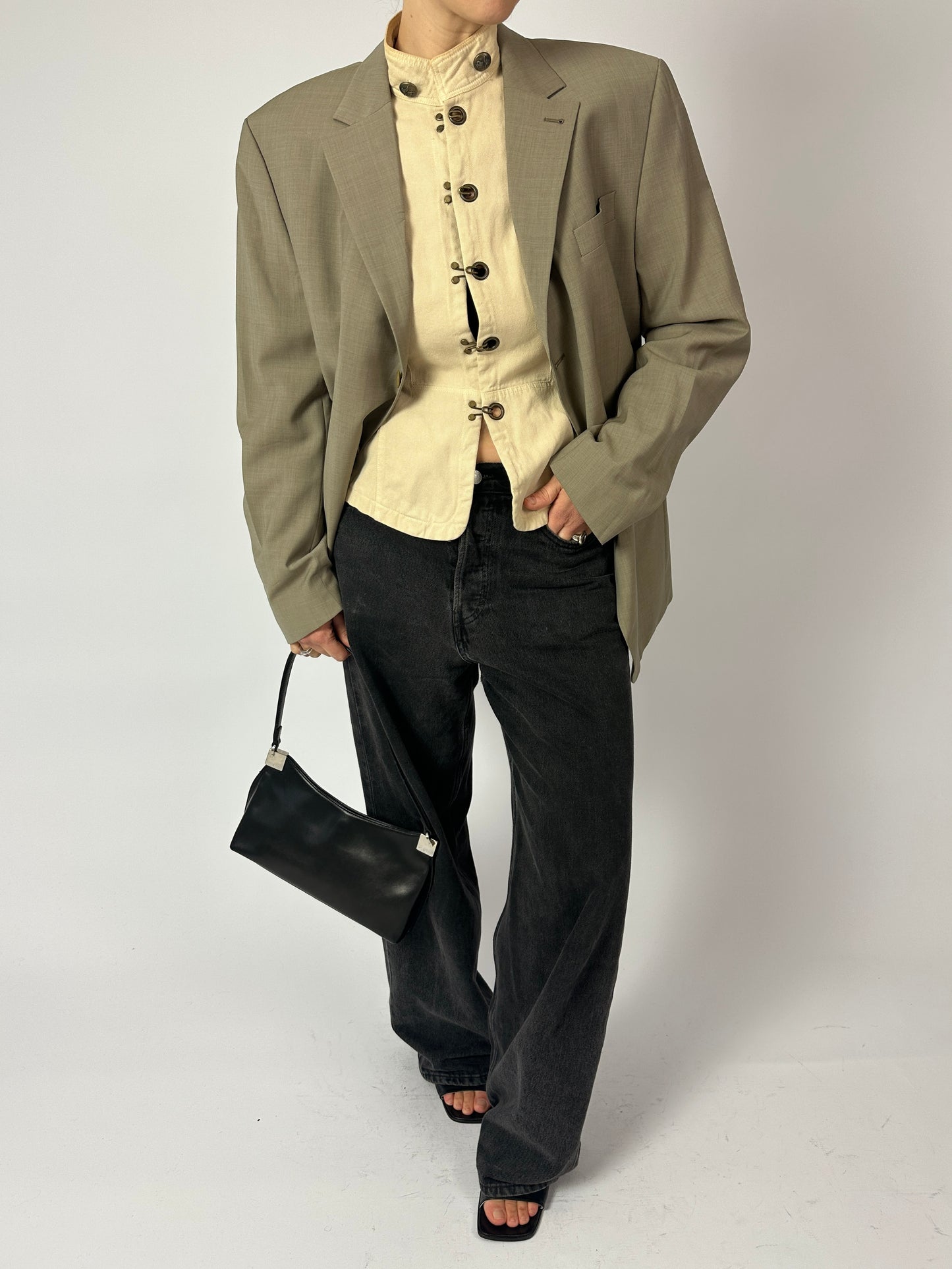 Relaxed fit wool blazer | Beige Grey