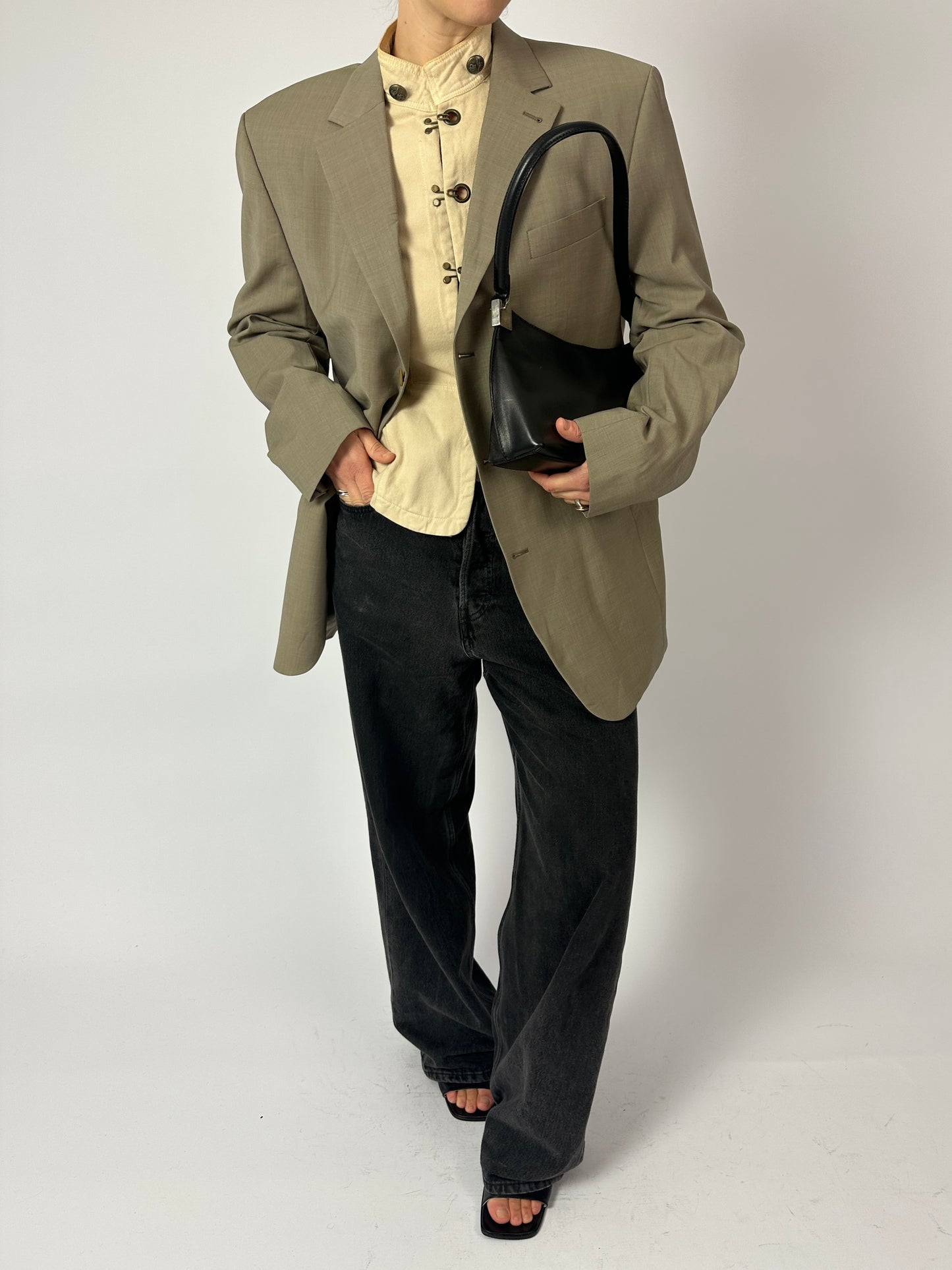 Relaxed fit wool blazer | Beige Grey
