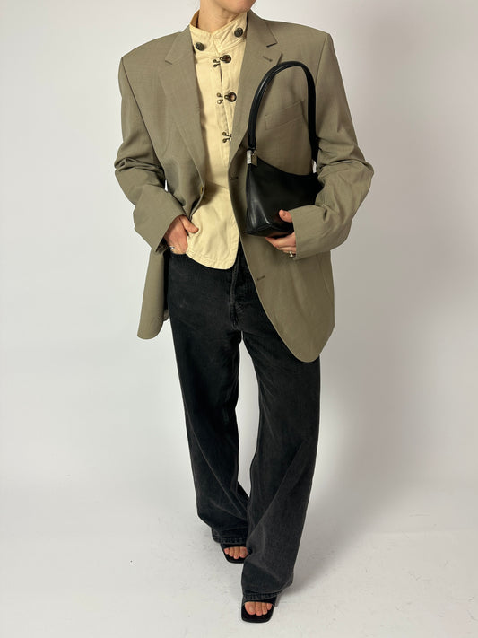 Relaxed fit wool blazer | Beige Grey
