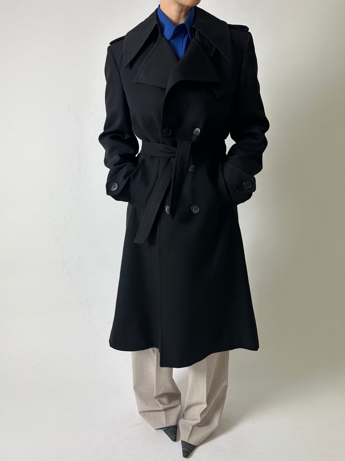 Long wool trench coat | Black