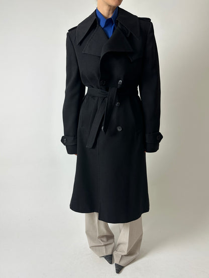 Long wool trench coat | Black