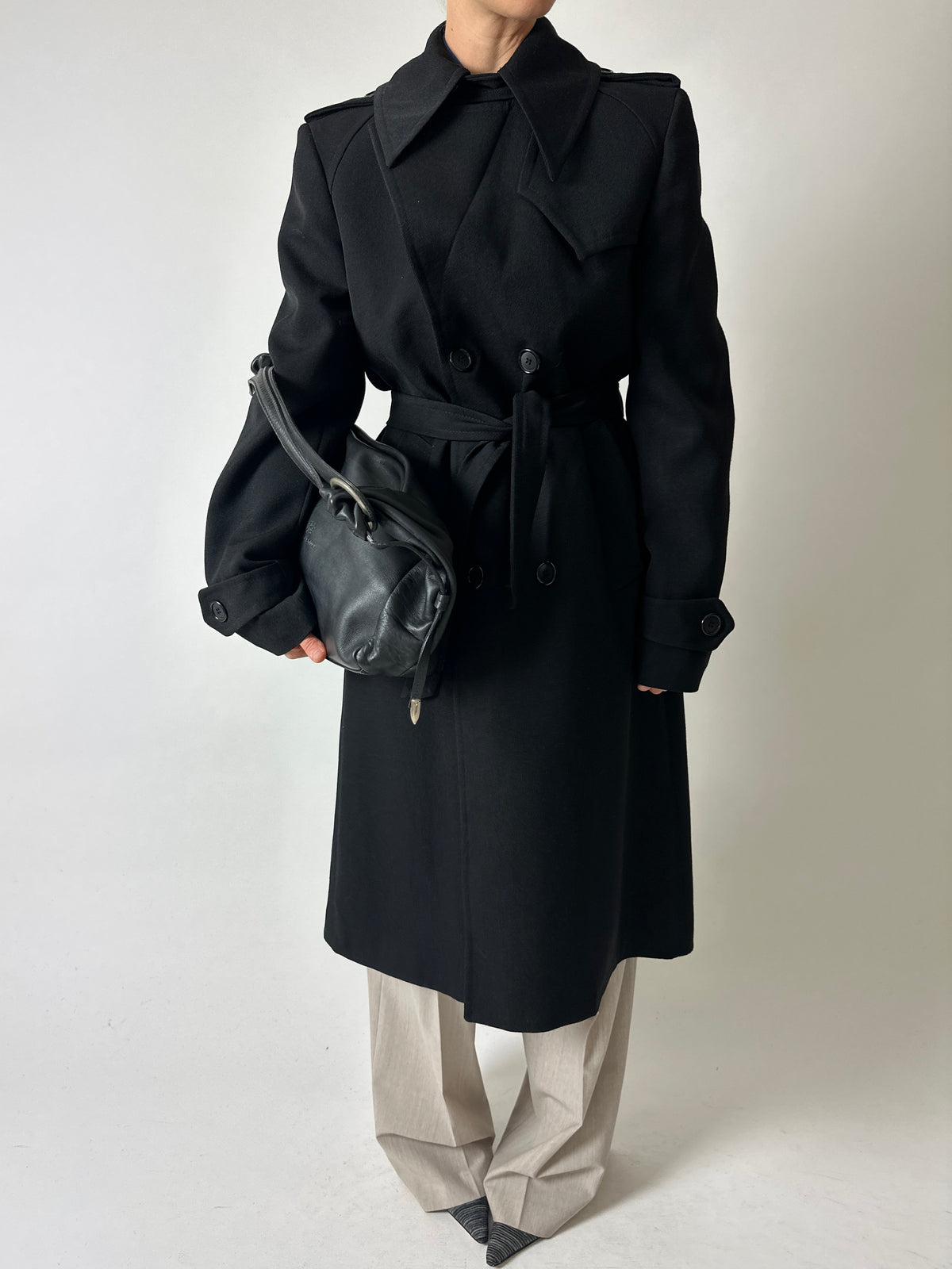 Long wool trench coat | Black