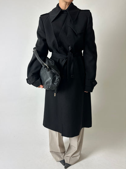 Long wool trench coat | Black