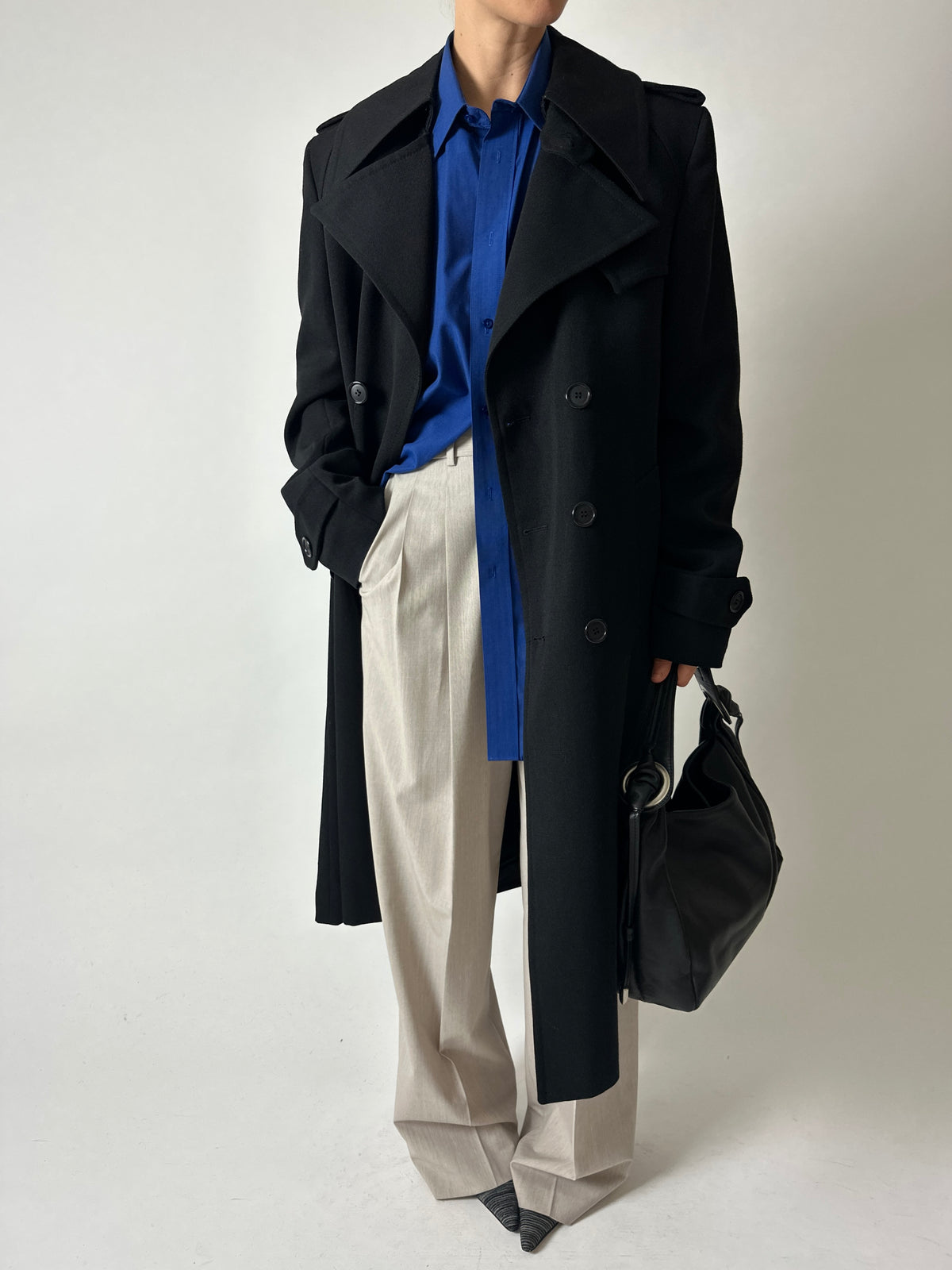 Long wool trench coat | Black