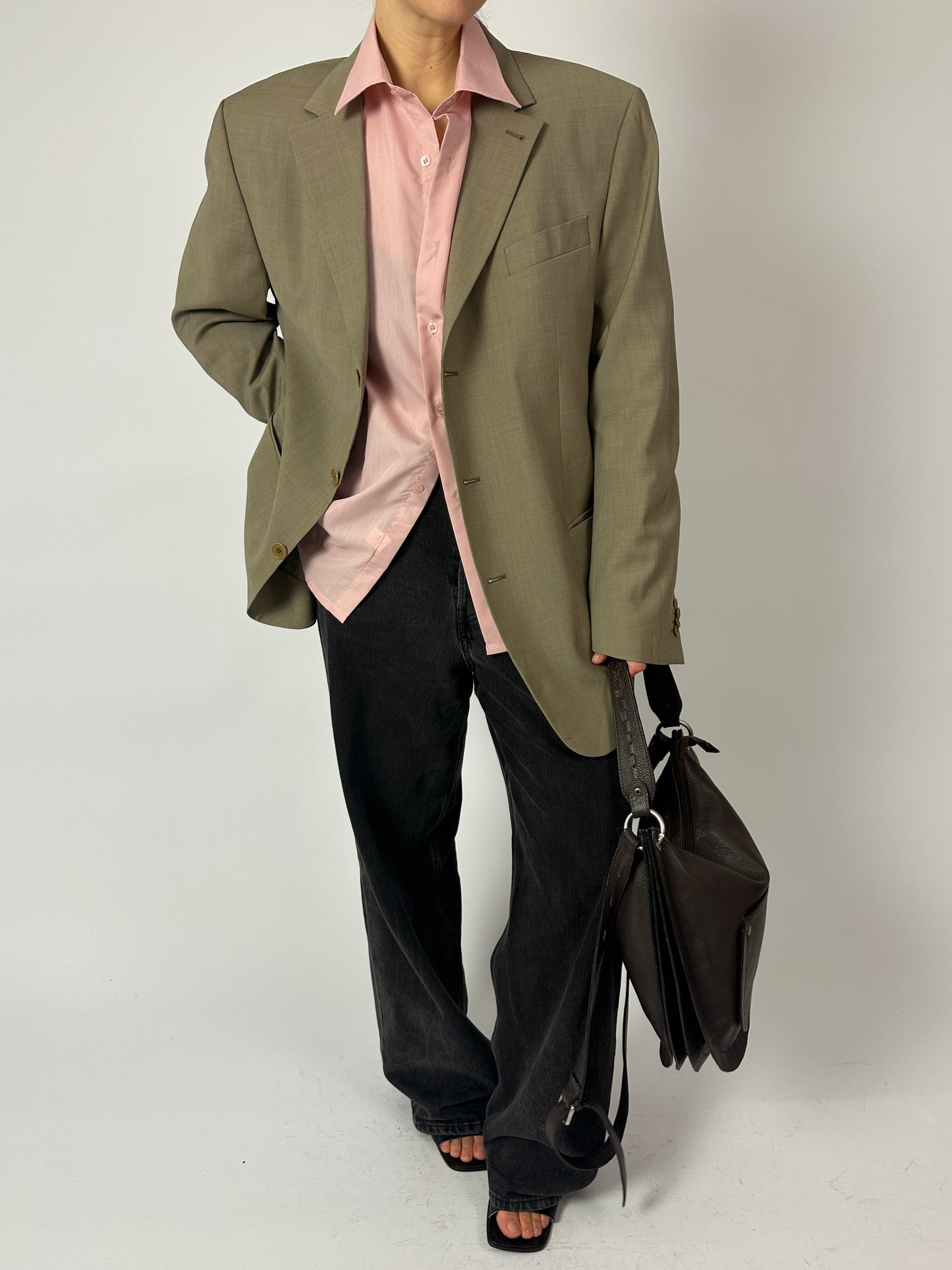 Relaxed fit wool blazer | Beige Grey