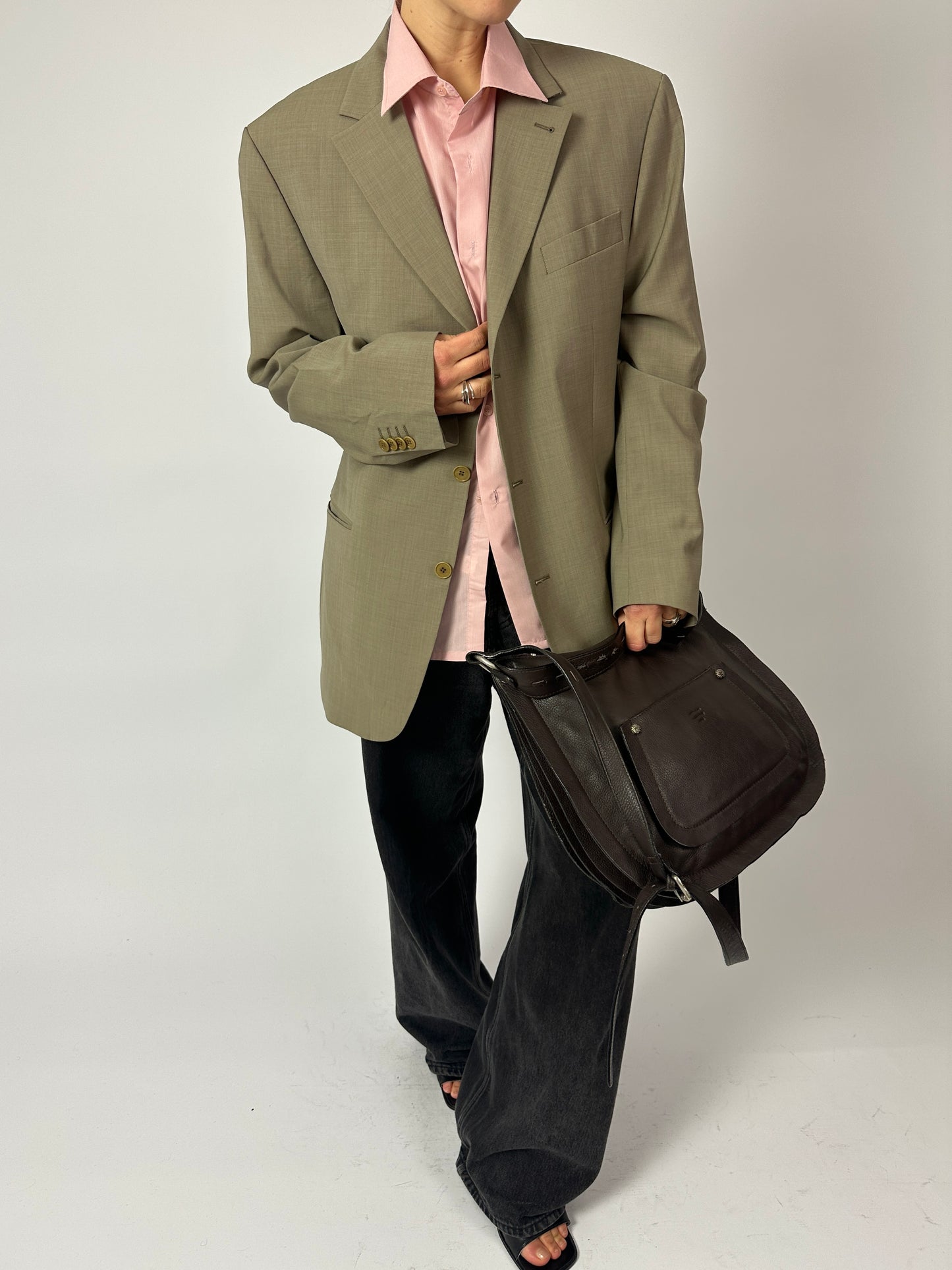 Relaxed fit wool blazer | Beige Grey
