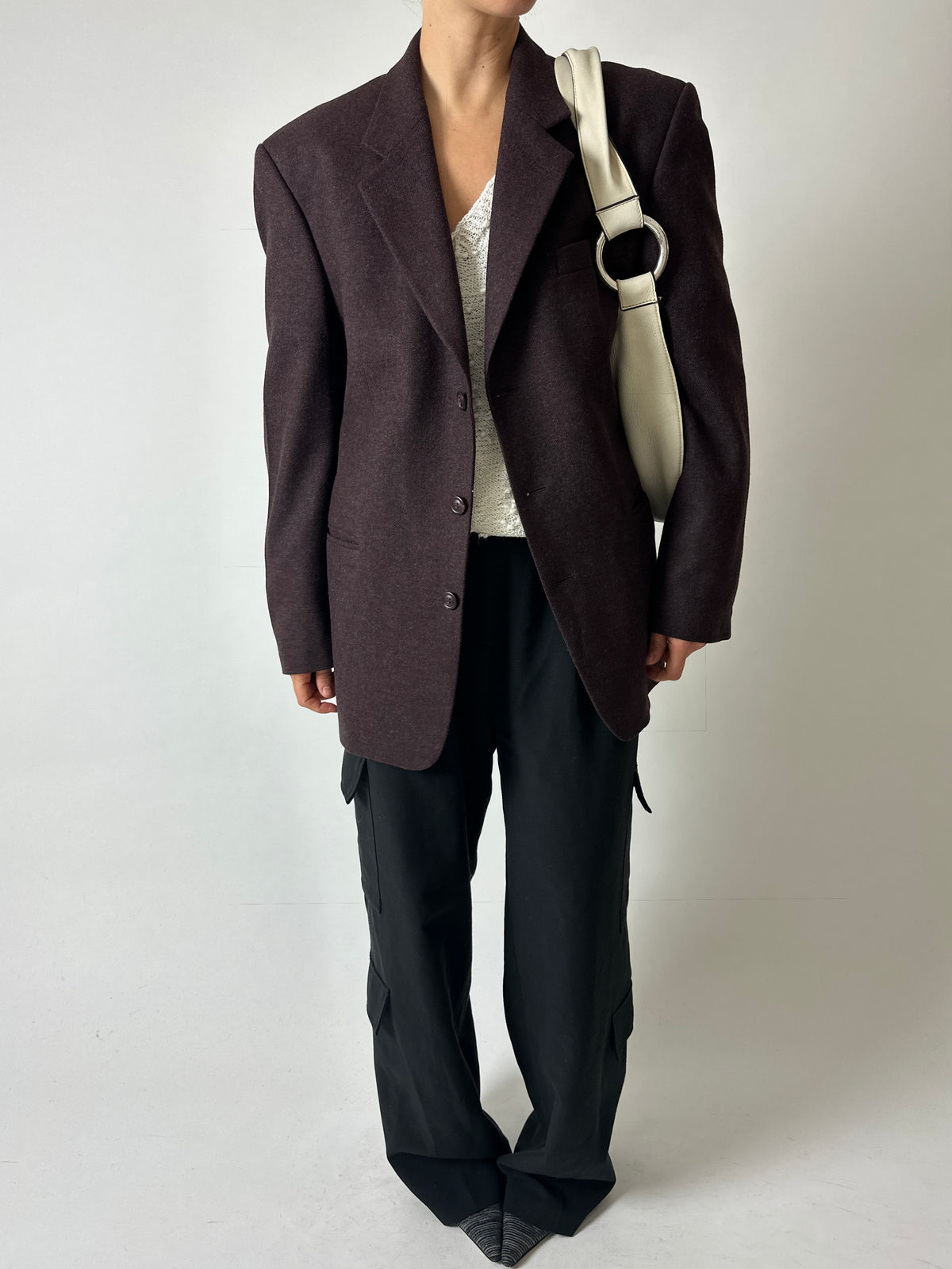 Oversized woven blazer | Aubergine